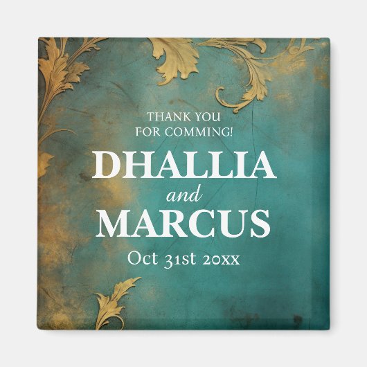 ゴシックフローラティール（緑がかった色）及び金ゴールド マグネット (正面)