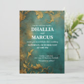 ゴシックフローラティール(緑がかった色)及び金ゴールド 招待状 (スタンド正面)