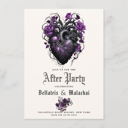 ゴシックフローラハート深いアメジストパープルアフターパーティー エンクロージャーカード (正面)