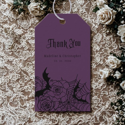 ゴシックフローラバラこうもりスパイダーウェブパープル結婚ズ ギフトタグ