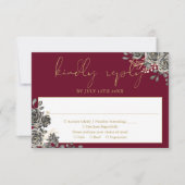 ゴシックフローラバラブルゴーニュと金ゴールド結婚ズ 出欠カード (正面)