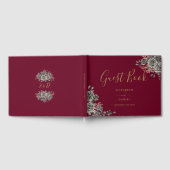 ゴシックフローラバラブルゴーニュ赤と金ゴールド結婚ズ ゲストブック (全面)