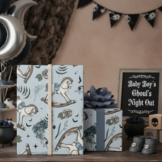 ゴシックフローラフランスのブルーロッキングホース柄 ラッピングペーパー