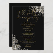 ゴシックフローラブラックおよび金ゴールドブライダルシャワー 招待状 (正面/裏面)