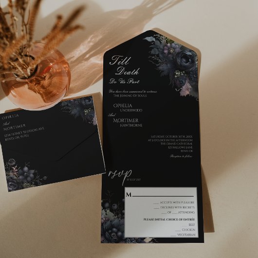 ゴシックフローラブラック死ぬまで我々の部分結婚の オールインワン招待状