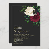 ゴシックフローラブルゴーニュとブラック結婚ズ 招待状 (正面/裏面)