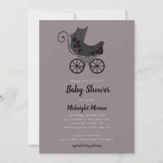 ゴシックフローラベビーカー赤ちゃんシャワー招待状 招待状 (正面)