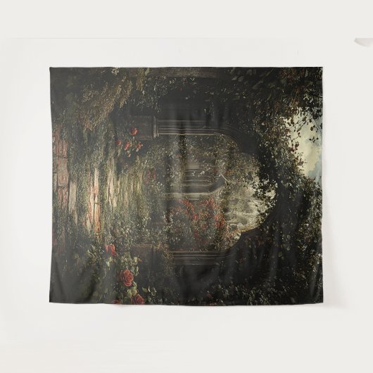 ゴシックフローラ庭園の結婚式写真の背景 タペストリー (正面(横))