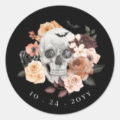 ゴシックフローラ水彩スカル秋の結婚式モノグラム ラウンドシール (正面)