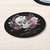 ゴシックフローラ水彩スカル結婚ズモノグラム ラウンドペーパーコースター (アングル)