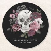 ゴシックフローラ水彩スカル結婚ズモノグラム ラウンドペーパーコースター (正面)