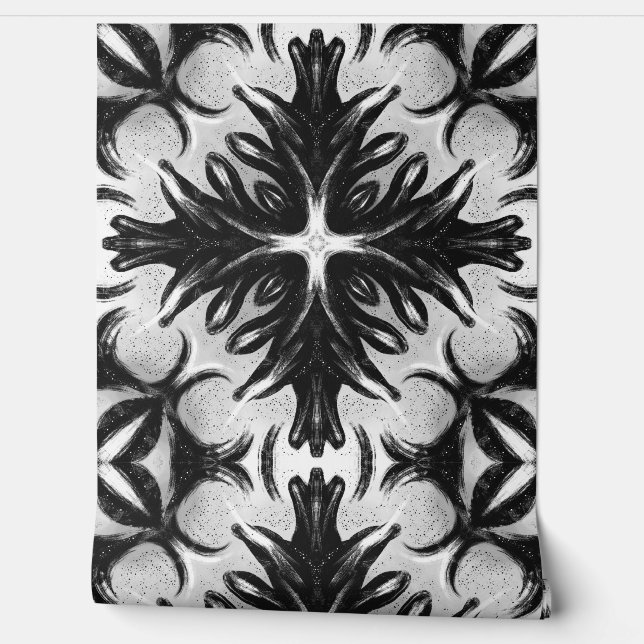 ゴシックフローラ白黒抽象芸術アート 壁紙 (ほどく)