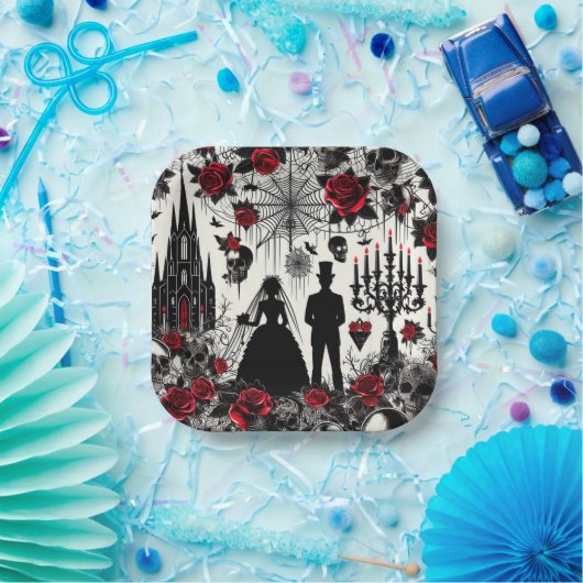 ゴシックフローラ紙スクエアプレート結婚ズ ペーパープレート (パーティー)