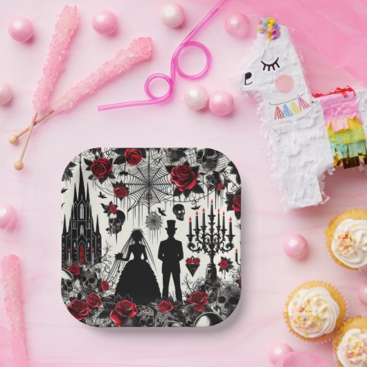 ゴシックフローラ紙スクエアプレート結婚ズ ペーパープレート (パーティー)