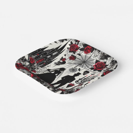 ゴシックフローラ紙スクエアプレート結婚ズ ペーパープレート (傾斜あり)