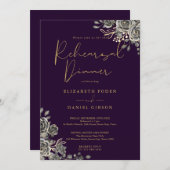 ゴシックフローラ紫と金ゴールドリハーサルディナー 招待状 (正面/裏面)