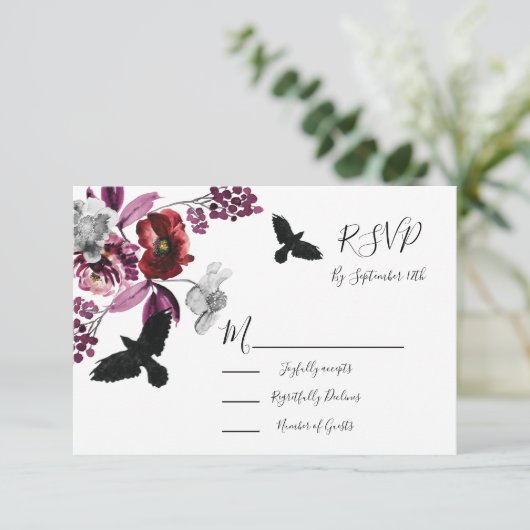 ゴシックフローラ結婚の応答カードRSVP 出欠カード (スタンド正面)