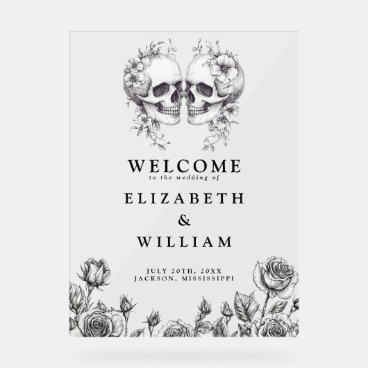 ゴシックフローラ結婚スカルの歓迎 アクリルサイン (正面)