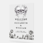 ゴシックフローラ結婚スカルの歓迎 アクリルサイン (傾斜)