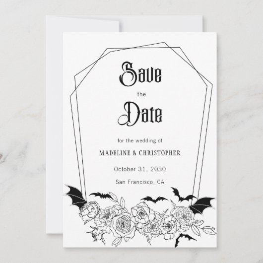 ゴシックフローラ結婚式の日付の保存 招待状 (正面)