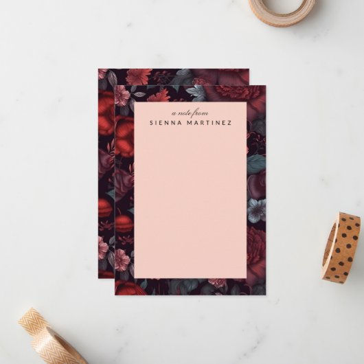 ゴシックフローラ赤青黒ヴィンテージ花 ノートカード (正面/裏面インサイチュ)