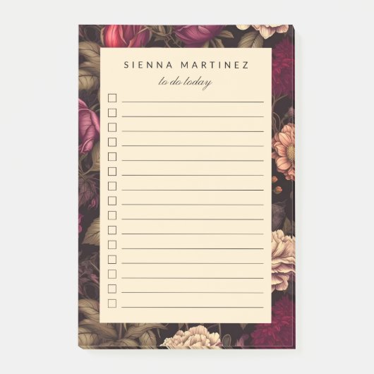 ゴシックフローラ赤面ピーチブラックヴィンテージ花 ポストイット (正面)