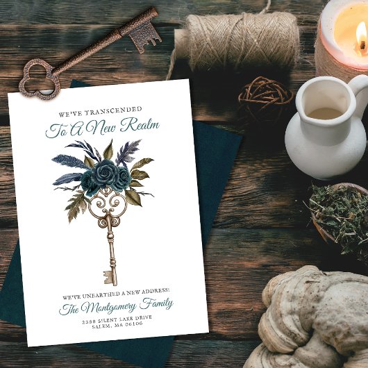 ゴシックフローラ鍵新しいホーム新しいアドレスティール（緑がかった色）移動 案内状