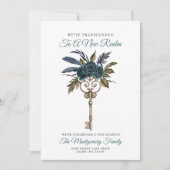 ゴシックフローラ鍵新しいホーム新しいアドレスティール（緑がかった色）移動 案内状 (正面)