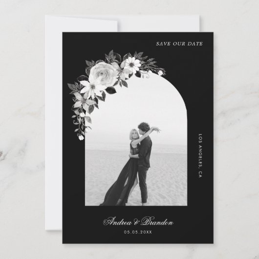 ゴシックフローラ&アーチフォトブラックハロウィン結婚ズ セーブザデート (正面)