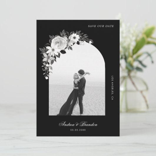 ゴシックフローラ&アーチフォトブラックハロウィン結婚ズ セーブザデート (スタンド正面)