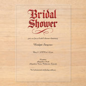 ゴシックブライダルシャワーレッド金属文字 アクリル招待状 (正面)