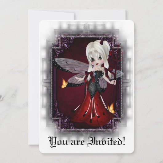 ゴシックブライダルシャワー招待状リトルデビルレディバグ2 招待状 (正面)
