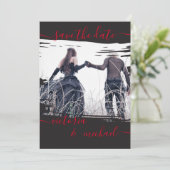 ゴシックブラシ結婚の線の写真日付を保存 招待状 (スタンド正面)