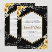 ゴシックブラックとマスタードイエローの結婚式招待状 招待状 (正面/裏面)