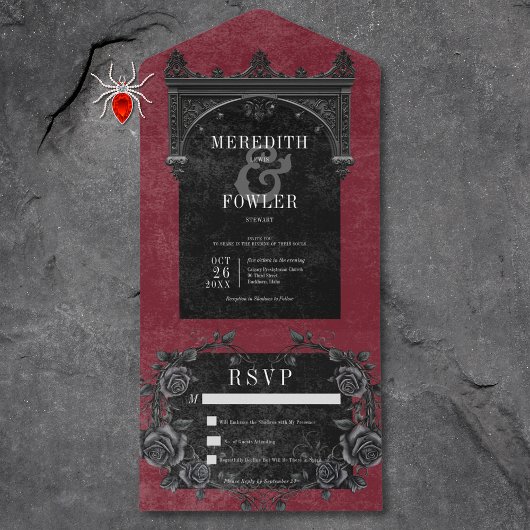 ゴシックブラックアーチ&ブラックバラワインNo Dinner オールインワン招待状