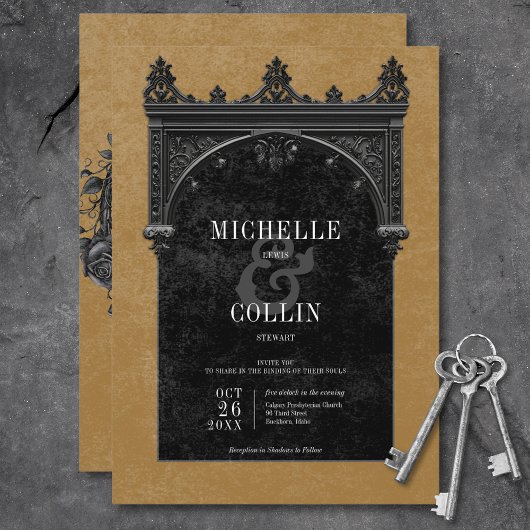 ゴシックブラックアーチ&ブラックバラ金ゴールド 招待状