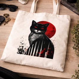ゴシックブラックキャットアートと赤い月 トートバッグ