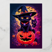 ゴシックブラックキャットウィッチハロウィンバースデー 箔招待状 (裏面)