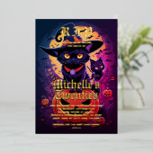 ゴシックブラックキャットウィッチハロウィーン誕生日 箔招待状 (立ち正面)