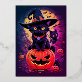 ゴシックブラックキャットウィッチハロウィーン誕生日 箔招待状 (裏面)