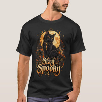 ゴシックブラックキャットゴールデンムーン ステイスプーキーセレスト Tシャツ