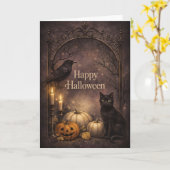 ゴシックブラックキャットハロウィン カード (黄色い花)