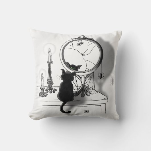 ゴシックブラックキャットブロークン鏡ハロウィーン クッション (正面)