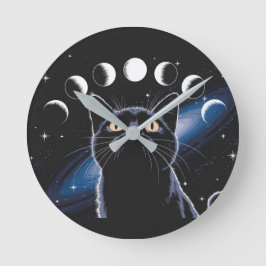 ゴシックブラックキャット、ゴシックギフト、ウィッチングアワーブラックキャット ラウンド壁時計