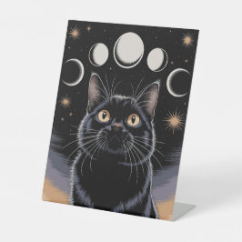 ゴシックブラックキャット、ゴシックギフト、ウィッチングアワーブラックキャット 台座サイン