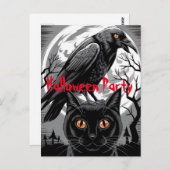 ゴシックブラッククロウ&キャット不気味ハローウィンパーティ ポストカード (正面/裏面)