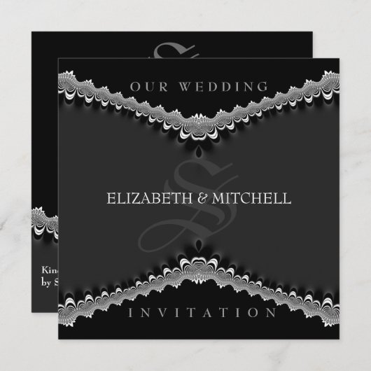 ゴシックブラックサテンレース結婚式招待状 招待状 (正面/裏面)