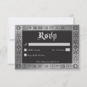 ゴシックブラックシルバー中世の結婚式 出欠カード (正面)