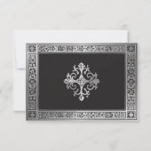ゴシックブラックシルバー中世の結婚式 出欠カード (裏面)
