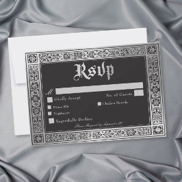 ゴシックブラックシルバー中世の結婚式 出欠カード